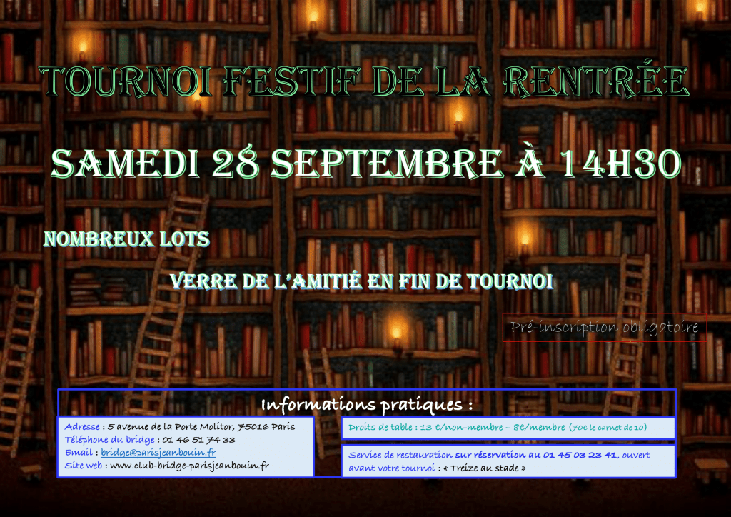 PJB BRIDGE // Tournoi Festif de la rentrée