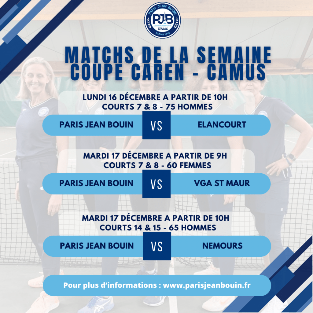 PJB TENNIS // Programme de la semaine du 16 décembre Coupe Caren - Camus