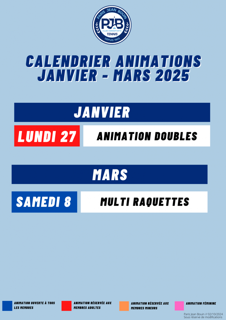 PJB TENNIS // Animation Janvier - Mars 2025